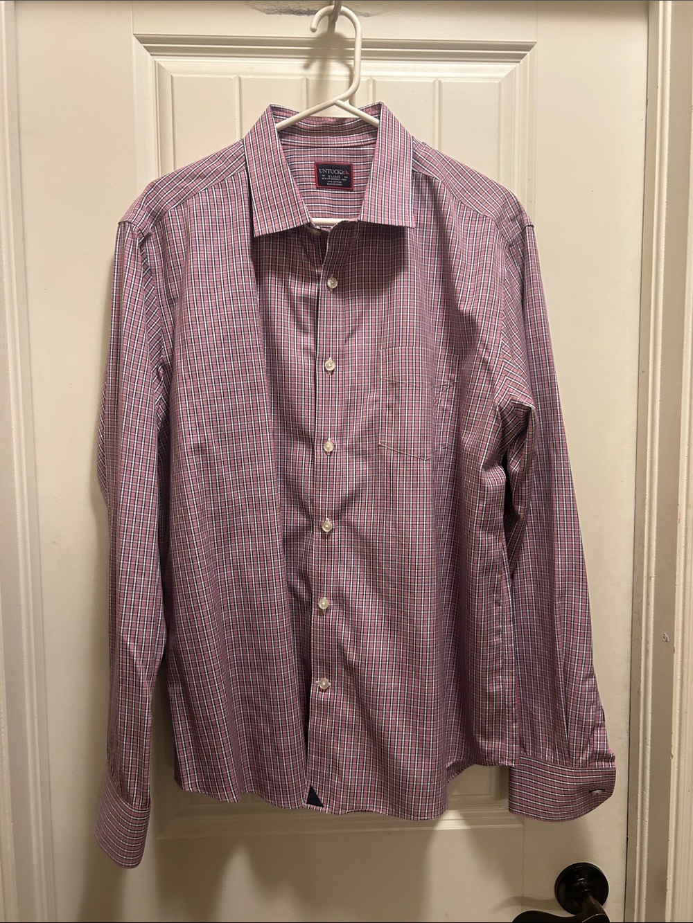 UNTUCKit Men's Red and Blue Check plaid slim fit XL  Dress Shirt